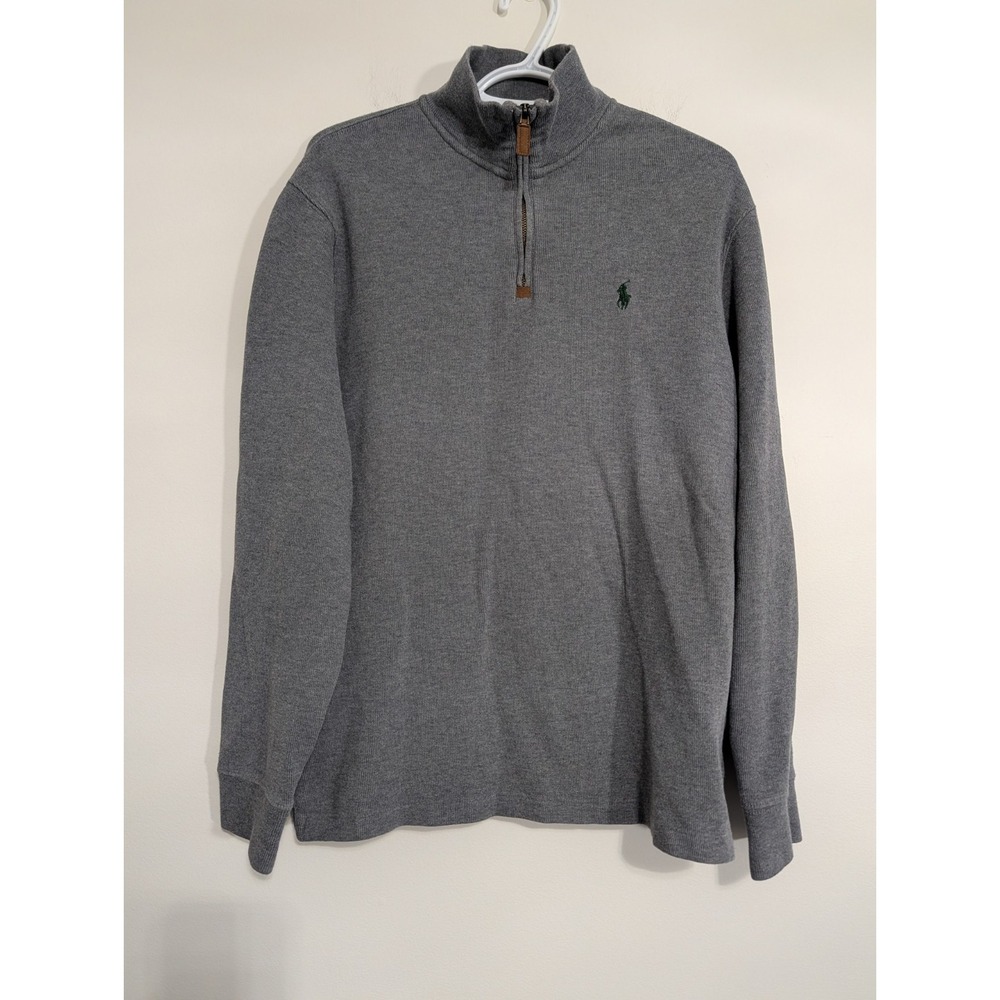 Polo Ralph Lauren Sweater Mens Medium Gray Mock Neck 1/4 Zip Pullover